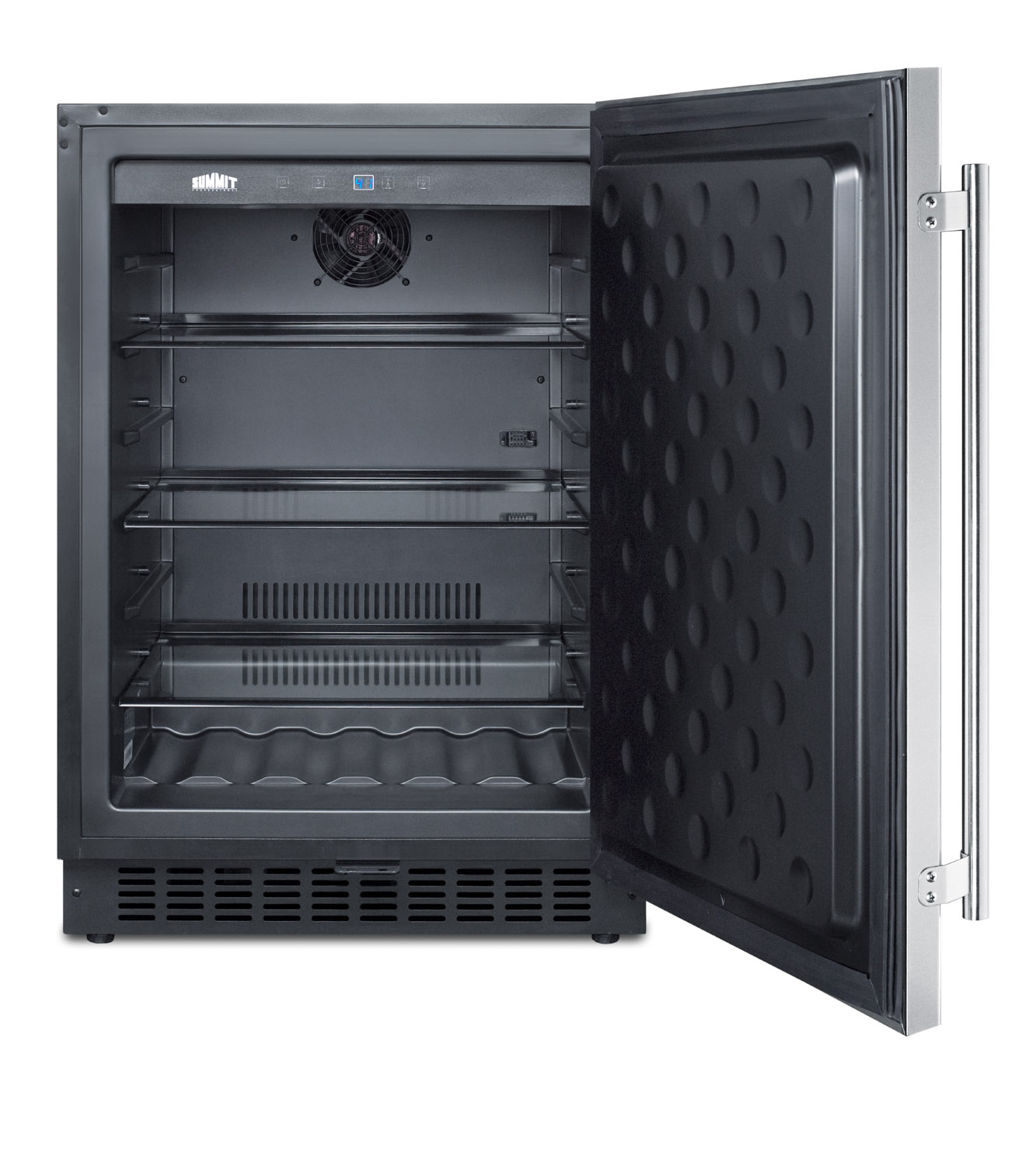 Outdoor all-refrigerator for built-in use, with lock, digital thermostat, and stainless steel wrapped exterior